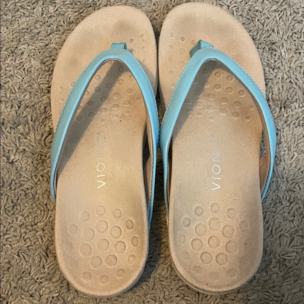 Vionic Light Blue and Beige Sandals